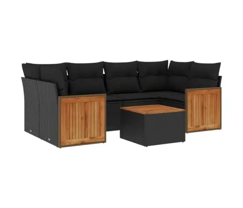 7-Daļīgs Dārza Dīvāna Komplekts Ar Matračiem, Melna Pe Vidaxl