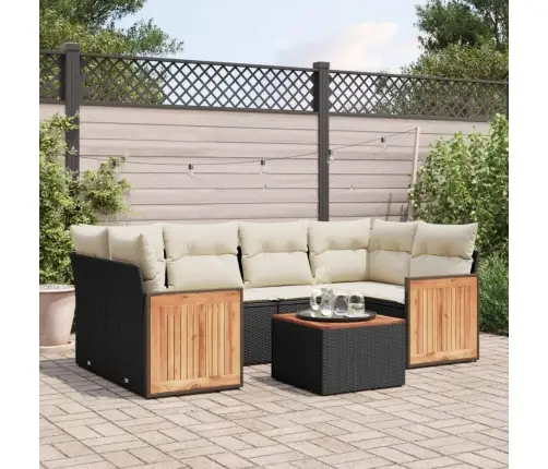 7-Daļīgs Dārza Dīvāna Komplekts Ar Matračiem, Melna Pe Vidaxl