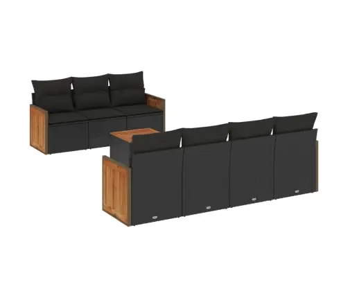 Sofos Komplektas Su Pagalvėlėmis, 8 Dalių, Juodas, Poliratanas