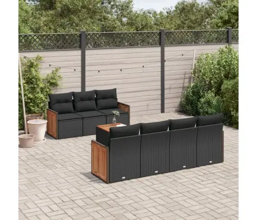 Sofos Komplektas Su Pagalvėlėmis, 8 Dalių, Juodas, Poliratanas