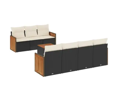 Sofos Komplektas Su Pagalvėlėmis, 8 Dalių, Juodas, Poliratanas