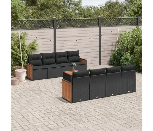 9-Daļīgs Dārza Dīvāna Komplekts, Matrači, Melna Pe Rotangpalma Vidaxl