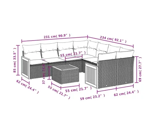 Sodo Komplektas Su Pagalvėlėmis, 9 Dalių, Juodas, Poliratanas