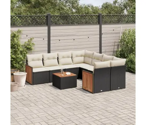 Sodo Komplektas Su Pagalvėlėmis, 9 Dalių, Juodas, Poliratanas