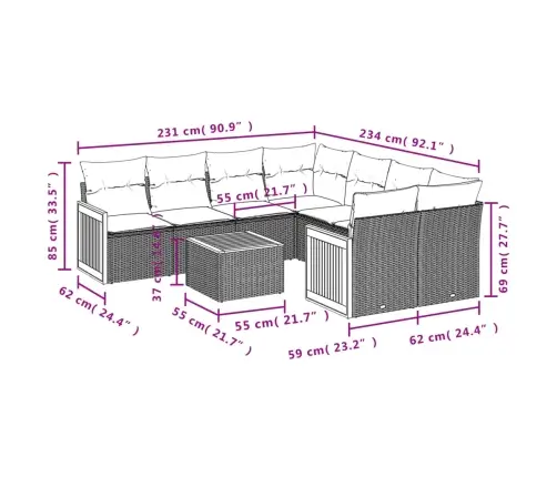 9-Osaline Aiadiivani Komplekt Patjadega, Beež, Polürotang