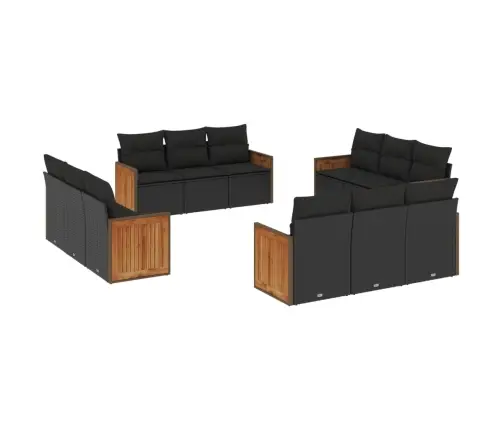 12-Daļīgs Dārza Dīvānu Komplekts, Matrači, Melna Pe Rotangpalma Vidaxl