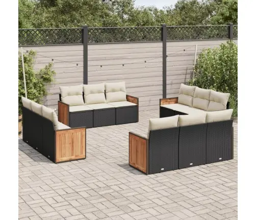 12-Daļīgs Dārza Dīvānu Komplekts, Matrači, Melna Pe Rotangpalma Vidaxl