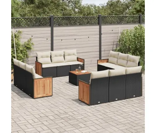 Sofos Komplektas Su Pagalvėlėmis, 13 Dalių, Juodas, Poliratanas