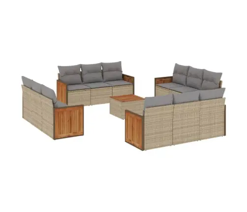 13-Daļīgs Dārza Dīvāna Komplekts, Matrači, Bēša Pe Rotangpalma Vidaxl