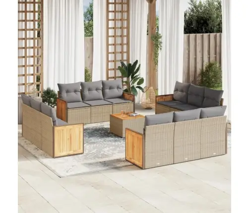 13-Daļīgs Dārza Dīvāna Komplekts, Matrači, Bēša Pe Rotangpalma Vidaxl