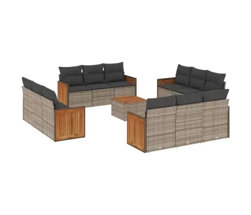 13-Daļīgs Dārza Dīvānu Komplekts Ar Matračiem, Pelēks Pe Vidaxl