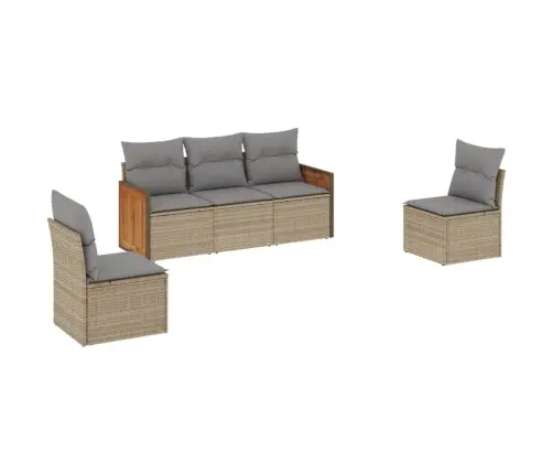 Sofos Komplektas Su Pagalvėlėmis, 5 Dalių, Smėlio, Poliratanas