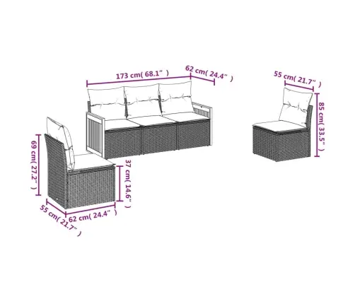 5-Daļīgs Dārza Dīvāna Komplekts Ar Matračiem, Pelēks Pe Pinums Vidaxl