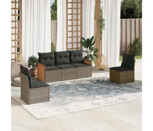 5-Daļīgs Dārza Dīvāna Komplekts Ar Matračiem, Pelēks Pe Pinums Vidaxl