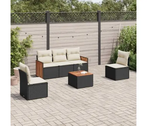 Sofos Komplektas Su Pagalvėlėmis, 6 Dalių, Juodas, Poliratanas