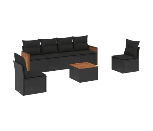 Sofos Komplektas Su Pagalvėlėmis, 7 Dalių, Juodas, Poliratanas