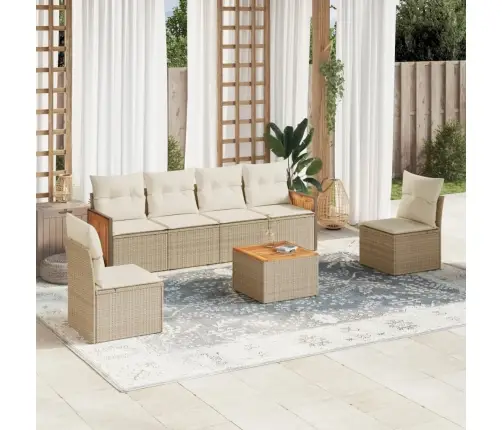 7-Daļīgs Dārza Dīvāna Komplekts, Matrači, Bēša Pe Rotangpalma Vidaxl