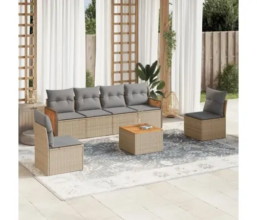 Sofos Komplektas Su Pagalvėlėmis, 7 Dalių, Smėlio, Poliratanas