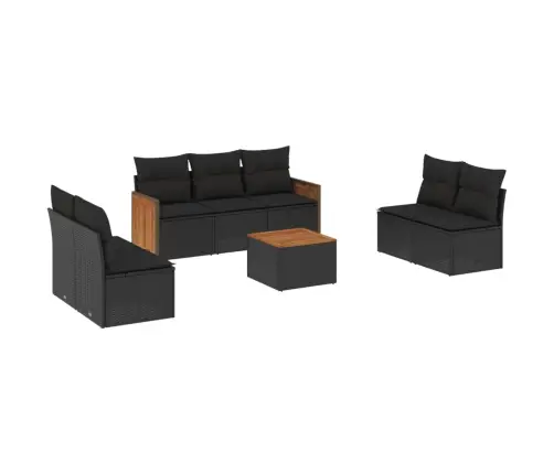 Sofos Komplektas Su Pagalvėlėmis, 8 Dalių, Juodas, Poliratanas