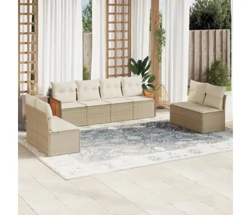 8-Daļīgs Dārza Dīvāna Komplekts, Matrači, Bēša Pe Rotangpalma Vidaxl