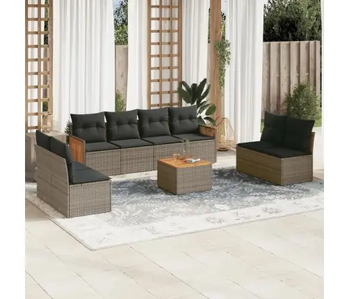 Sofos Komplektas Su Pagalvėlėmis, 9 Dalių, Pilkas, Poliratanas