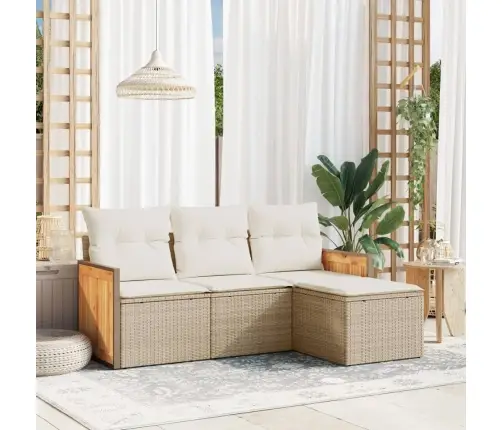 Sofos Komplektas Su Pagalvėlėmis, 4 Dalių, Smėlio, Poliratanas