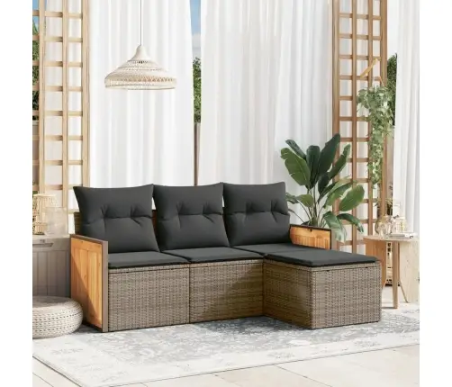 4-Daļīgs Dārza Dīvāna Komplekts Ar Matračiem, Pelēks Pe Pinums Vidaxl