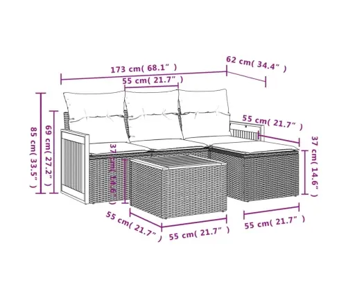 5-Osaline Aiadiivani Komplekt Patjadega, Beež, Polürotang