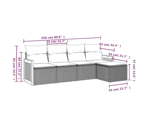 Sofos Komplektas Su Pagalvėlėmis, 5 Dalių, Smėlio, Poliratanas