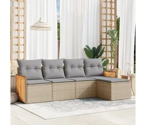 Sofos Komplektas Su Pagalvėlėmis, 5 Dalių, Smėlio, Poliratanas