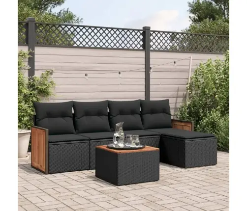 Sofos Komplektas Su Pagalvėlėmis, 6 Dalių, Juodas, Poliratanas