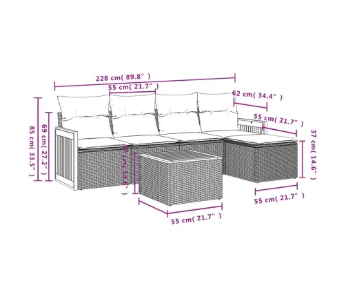 Sofos Komplektas Su Pagalvėlėmis, 6 Dalių, Pilkas, Poliratanas