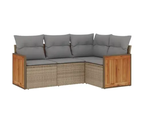 4-Daļīgs Dārza Dīvāna Komplekts, Matrači, Bēša Pe Rotangpalma Vidaxl