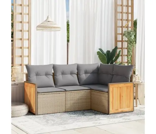 4-Daļīgs Dārza Dīvāna Komplekts, Matrači, Bēša Pe Rotangpalma Vidaxl