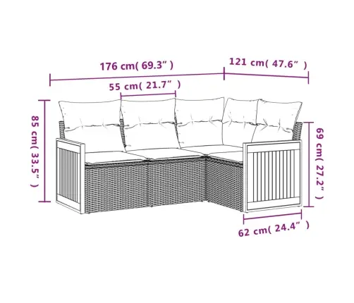 5-Daļīgs Dārza Dīvāna Komplekts Ar Matračiem, Pe Rotangpalma Vidaxl