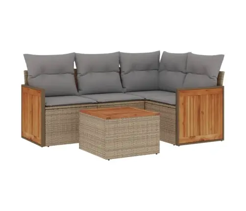 5-Daļīgs Dārza Dīvāna Komplekts, Matrači, Bēša Pe Rotangpalma Vidaxl