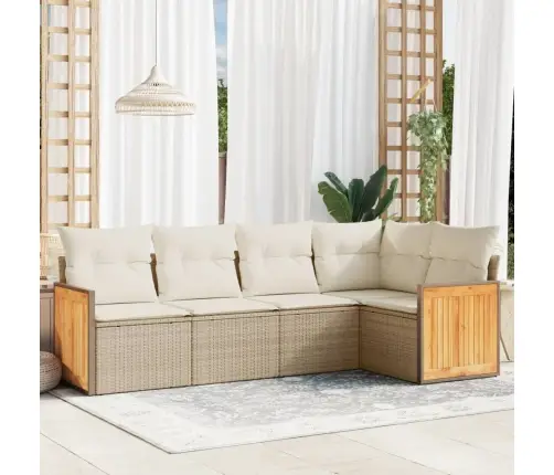 5-Daļīgs Dārza Dīvāna Komplekts, Matrači, Bēša Pe Rotangpalma Vidaxl