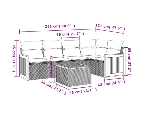 6-Daļīgs Dārza Dīvāna Komplekts, Matrači, Melna Pe Rotanpalma Vidaxl