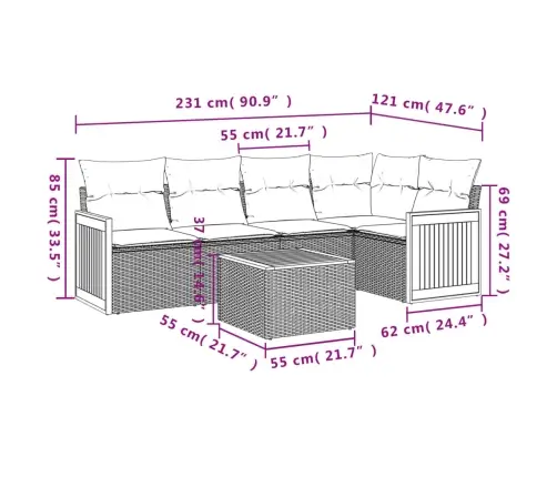 6-Osaline Aiadiivani Komplekt Patjadega, Beež, Polürotang