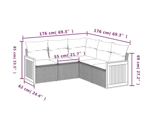 5-Daļīgs Dārza Dīvāna Komplekts, Matrači, Bēša Pe Rotangpalma Vidaxl 5-Daļīgs Dārza Dīvāna Komplekts, Matrači, Bēša Pe Rotangpalma Vidaxl