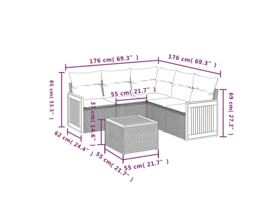 Sofos Komplektas Su Pagalvėlėmis, 6 Dalių, Smėlio, Poliratanas
