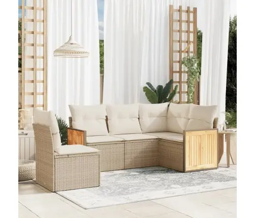 5-Daļīgs Dārza Dīvāna Komplekts, Matrači, Bēša Pe Rotangpalma Vidaxl