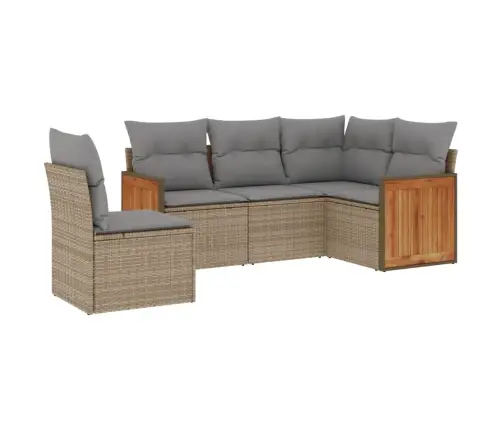 5-Daļīgs Dārza Dīvāna Komplekts, Matrači, Bēša Pe Rotangpalma Vidaxl