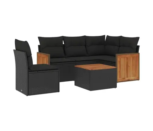 Sofos Komplektas Su Pagalvėlėmis, 6 Dalių, Juodas, Poliratanas