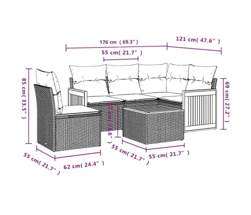 Sofos Komplektas Su Pagalvėlėmis, 6 Dalių, Juodas, Poliratanas