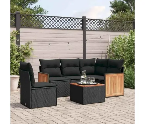 Sofos Komplektas Su Pagalvėlėmis, 6 Dalių, Juodas, Poliratanas