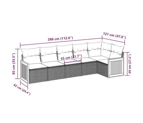 6-Daļīgs Dārza Dīvāna Komplekts, Matrači, Melna Pe Rotanpalma Vidaxl