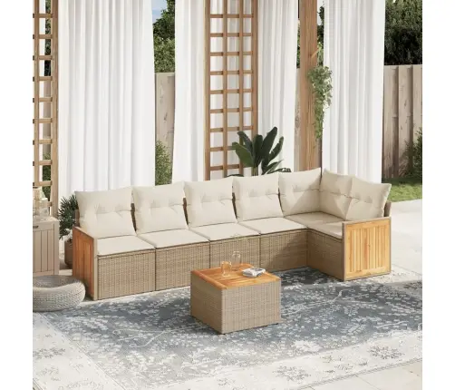 Sofos Komplektas Su Pagalvėlėmis, 7 Dalių, Smėlio, Poliratanas