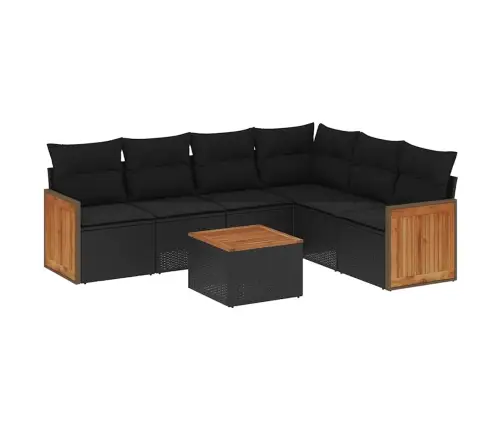 7-Daļīgs Dārza Dīvāna Komplekts Ar Matračiem, Melna Pe Vidaxl