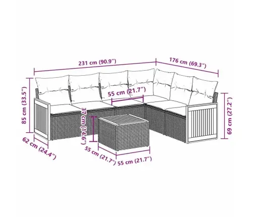 7-Daļīgs Dārza Dīvāna Komplekts Ar Matračiem, Melna Pe Vidaxl